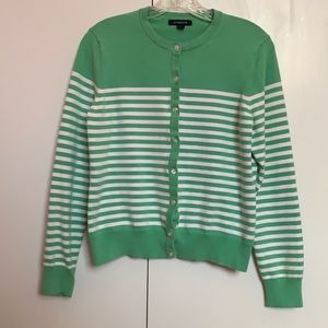 LAND’S END || Green/White Striped Sweater Cardigan